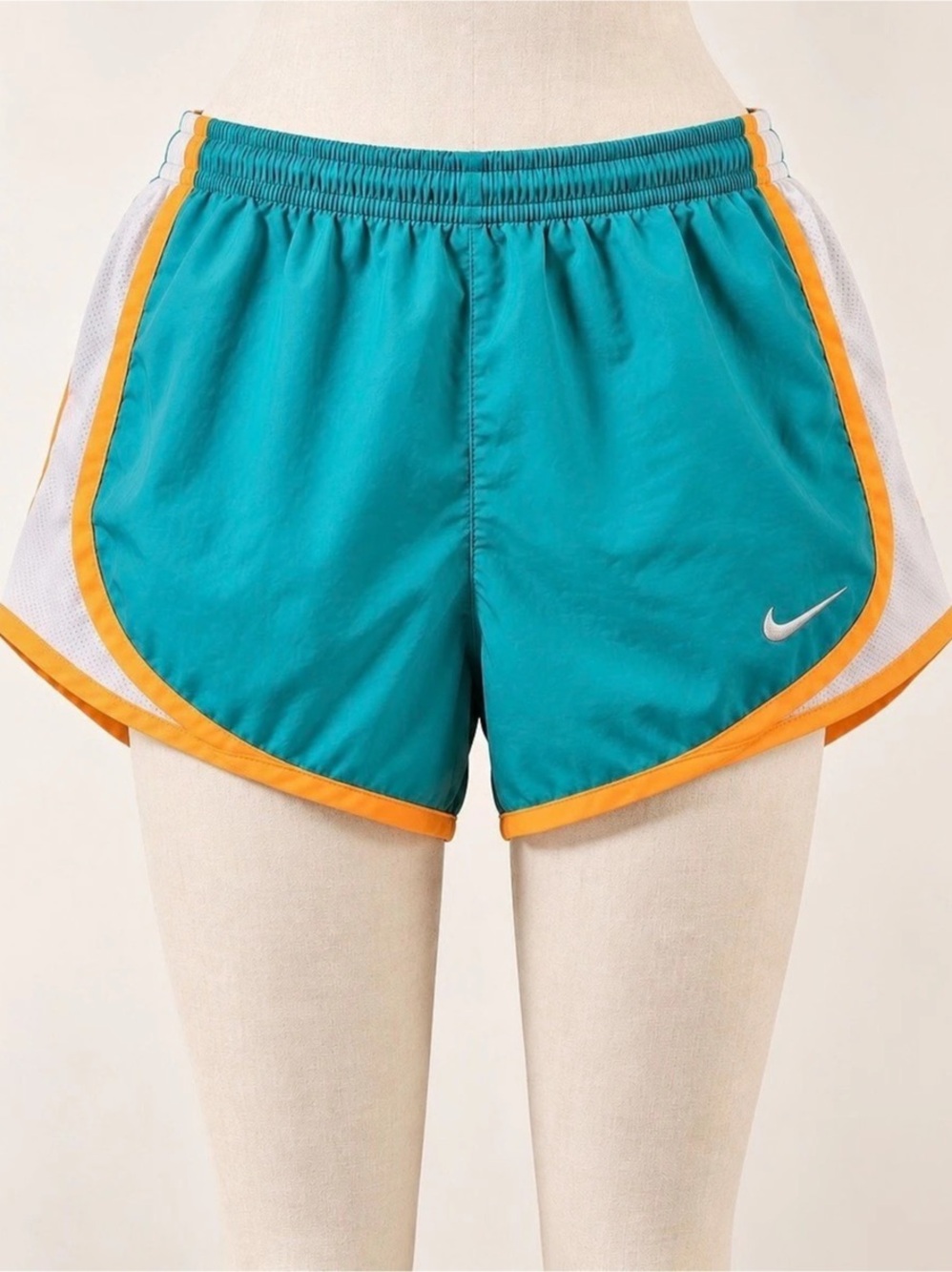 Nike Tempo Dri-FIT Women’s XS Teal Orange Running Shorts Built-In Brief Liner